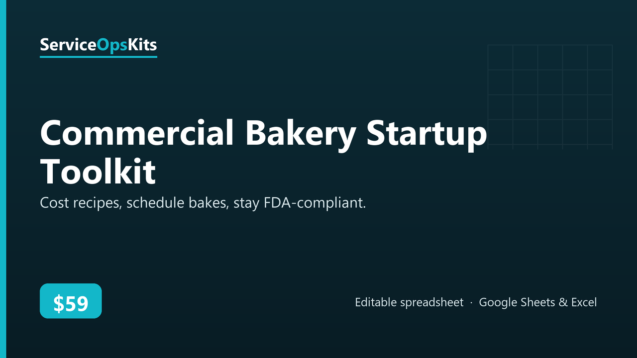 Commercial Bakery Startup Toolkit spreadsheet template