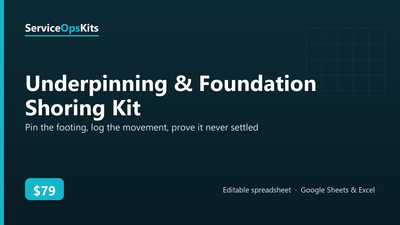 Underpinning & Foundation Shoring Kit spreadsheet template