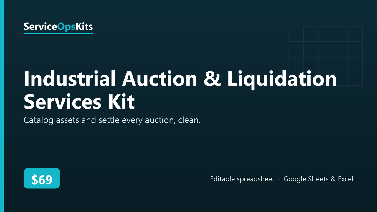 Industrial Auction & Liquidation Services Kit spreadsheet template