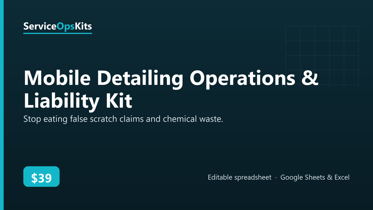 Mobile Detailing Operations & Liability Kit spreadsheet template