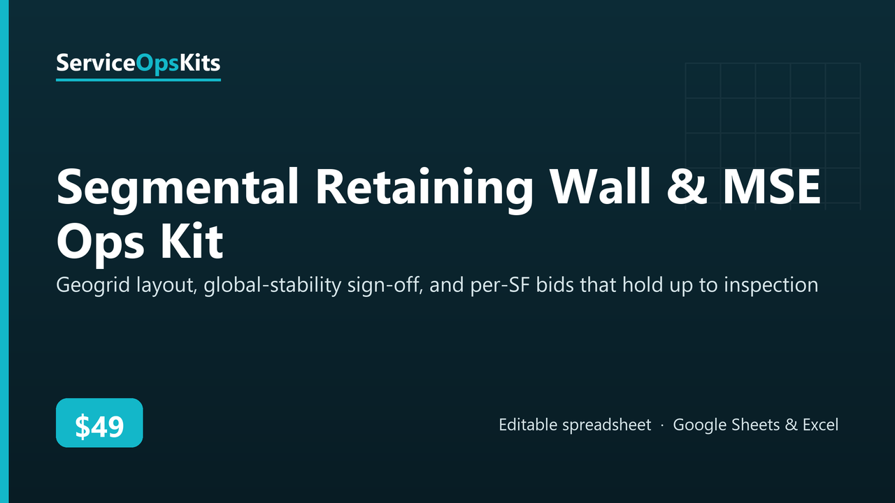 Segmental Retaining Wall & MSE Ops Kit spreadsheet template